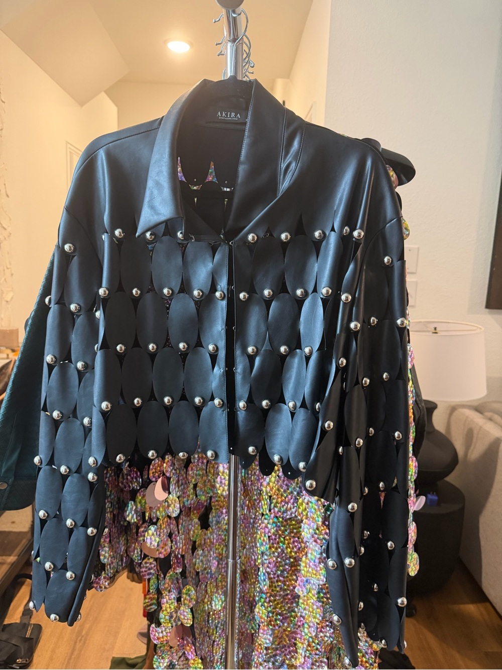 AKIRA Black Leather Studded Cutout Jacket - Picture 6 of 8